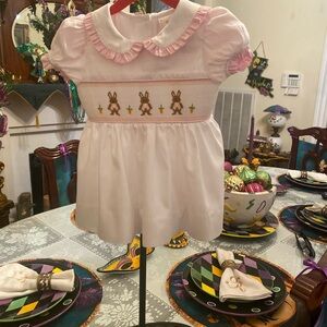 Pink and White Smocked Babydoll Dress with Peter Pan Collar